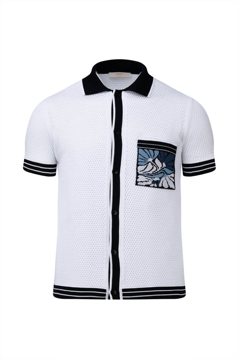 Beyaz Regular Fit Polo Yaka Pamuklu Tişört - Saykı