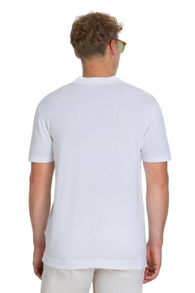 Beyaz Regular Fit Polo Yaka Rayon Tişört - 5