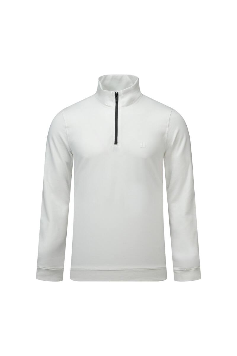 Beyaz Regular Fit Yarım Balıkçı Yaka Fermuarlı Sweatshirt - HTML
