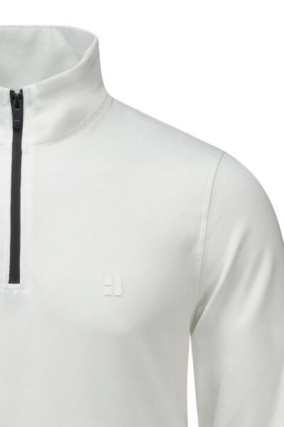 Beyaz Regular Fit Yarım Balıkçı Yaka Fermuarlı Sweatshirt - 2