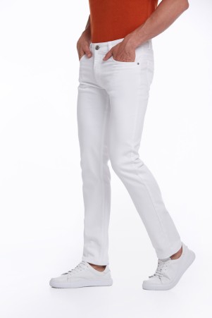 Beyaz Regular Fit Düz Pamuklu 5 Cep Kot Pantolon - Thumbnail