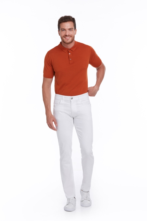 Beyaz Regular Fit Düz Pamuklu 5 Cep Kot Pantolon - Thumbnail (3)