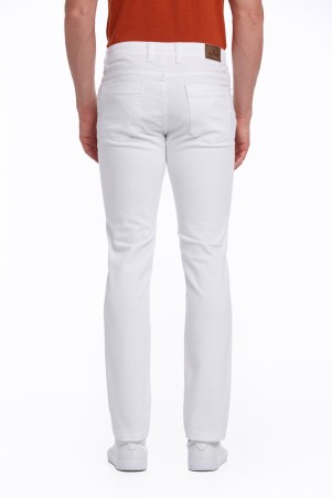 Beyaz Regular Fit Düz Pamuklu 5 Cep Kot Pantolon - Thumbnail