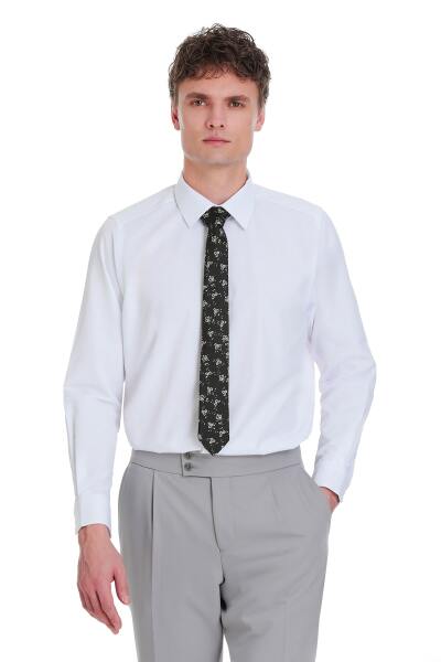 Beyaz Slim Fit 100% Pamuk Slim Yaka Pamuklu Uzun Kollu Gömlek - 10