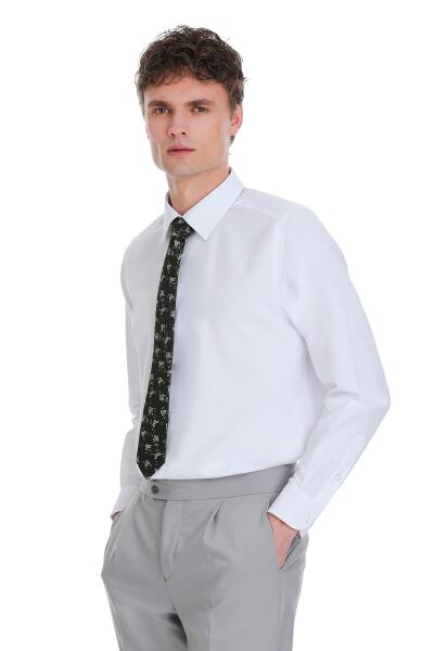 Beyaz Slim Fit 100% Pamuk Slim Yaka Pamuklu Uzun Kollu Gömlek - 3