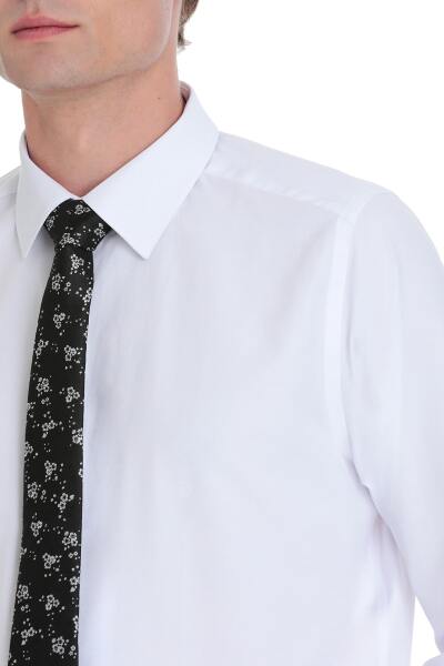 Beyaz Slim Fit 100% Pamuk Slim Yaka Pamuklu Uzun Kollu Gömlek - 9
