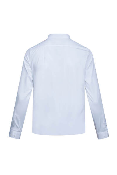 Beyaz Slim Fit Açık İtalyan Yaka Uzun Kollu Saten Gömlek - 3