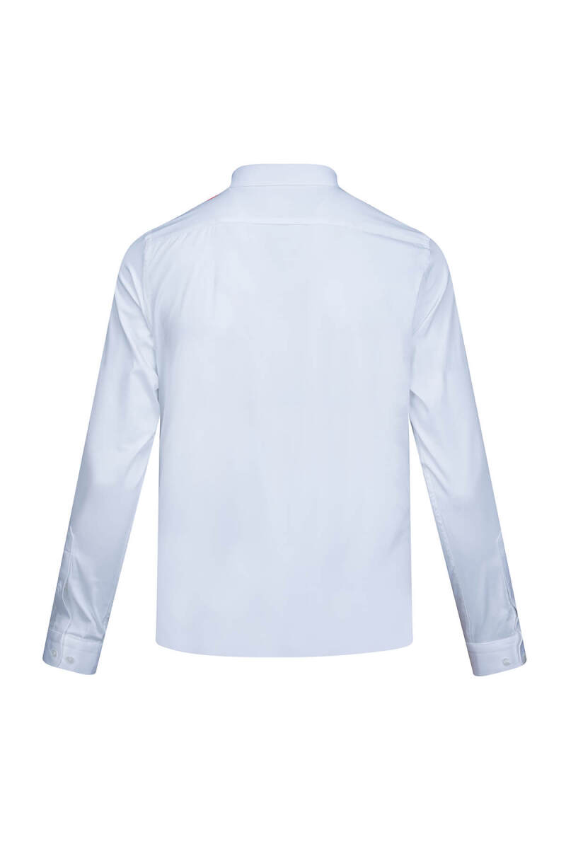 Beyaz Slim Fit Açık İtalyan Yaka Uzun Kollu Saten Gömlek - Saykı (1)