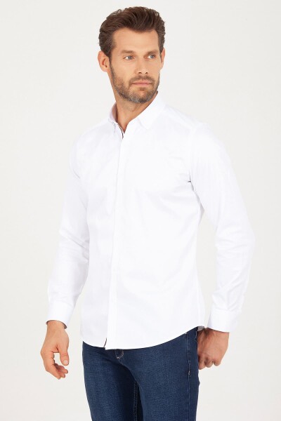 Beyaz Slim Fit Biyeli Gömlek - 1