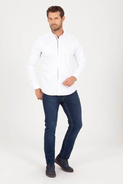 Beyaz Slim Fit Biyeli Gömlek - 2