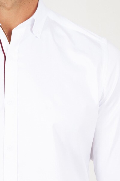 Beyaz Slim Fit Biyeli Gömlek - 4