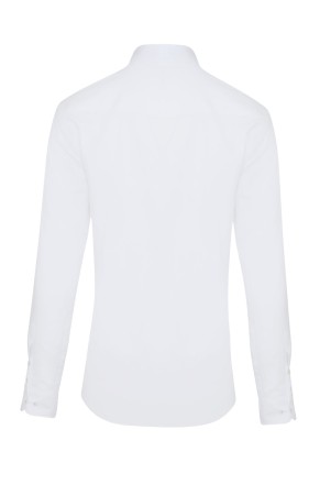 Beyaz Slim Fit Düz 100% Pamuk Düğmeli Yaka Uzun Kollu Casual Oxford Gömlek - Thumbnail