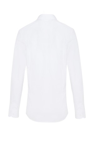Beyaz Slim Fit Uzun Kol %100 Pamuk Desenli Gömlek - Thumbnail