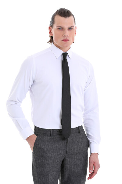 Beyaz Slim Fit Pamuklu Uzun Kollu Klasik Gömlek 