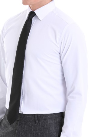 Beyaz Slim Fit Desenli Pamuklu Uzun Kollu Klasik Gömlek - Thumbnail