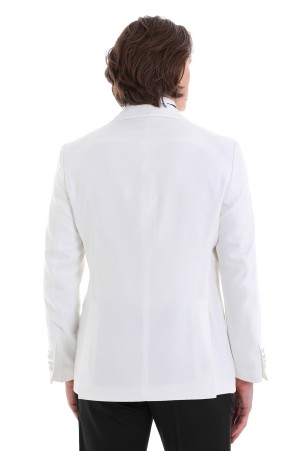Beyaz Slim Fit Desenli Şal Yaka Klasik Damatlık - Thumbnail