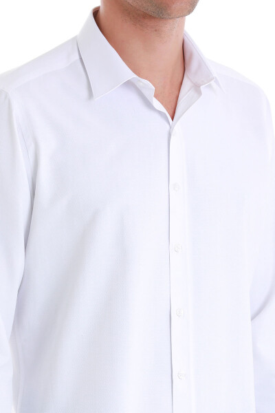 Beyaz Slim Fit Slim Yaka Pamuklu Uzun Kollu Gömlek - 5
