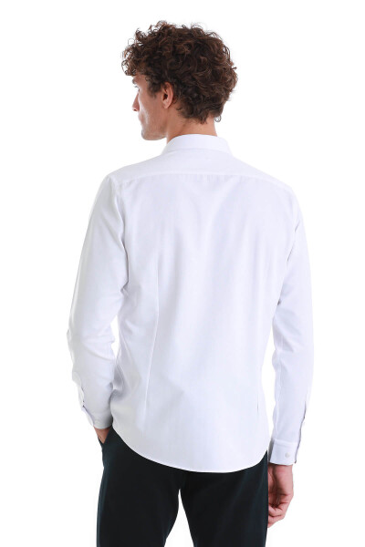 Beyaz Slim Fit Slim Yaka Pamuklu Uzun Kollu Gömlek - 6