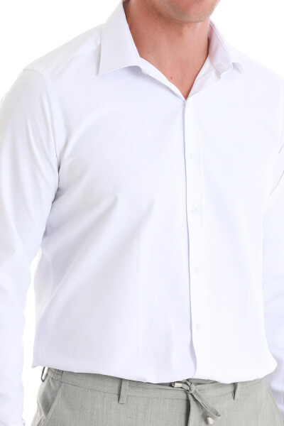 Beyaz Slim Fit Slim Yaka Pamuklu Uzun Kollu Gömlek - 5