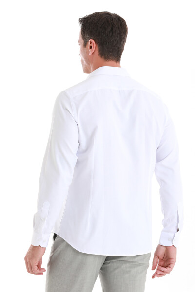 Beyaz Slim Fit Slim Yaka Pamuklu Uzun Kollu Gömlek - 6