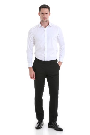 Beyaz Slim Fit Düz 100% Pamuklu Slim Yaka Uzun Kollu Casual Saten Gömlek - Thumbnail