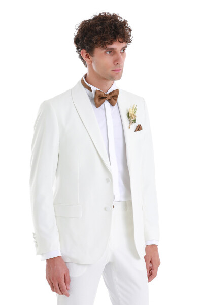Beyaz Slim Fit Çıkma Şal Yaka Damatlık Smokin - 5