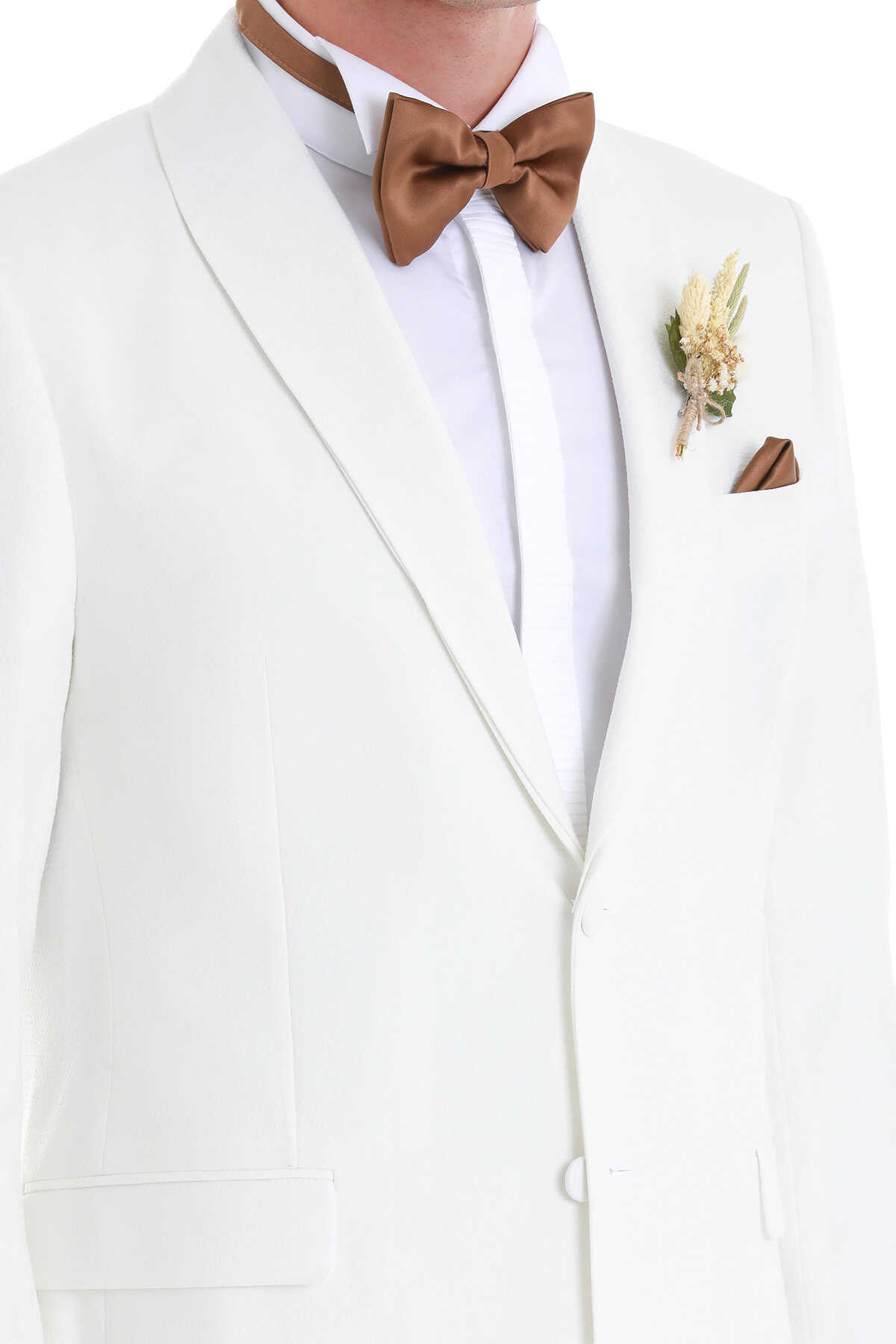 Beyaz Slim Fit Çıkma Şal Yaka Damatlık Smokin - 6