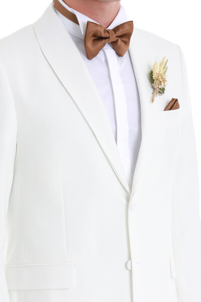 Beyaz Slim Fit Çıkma Şal Yaka Damatlık Smokin - 6