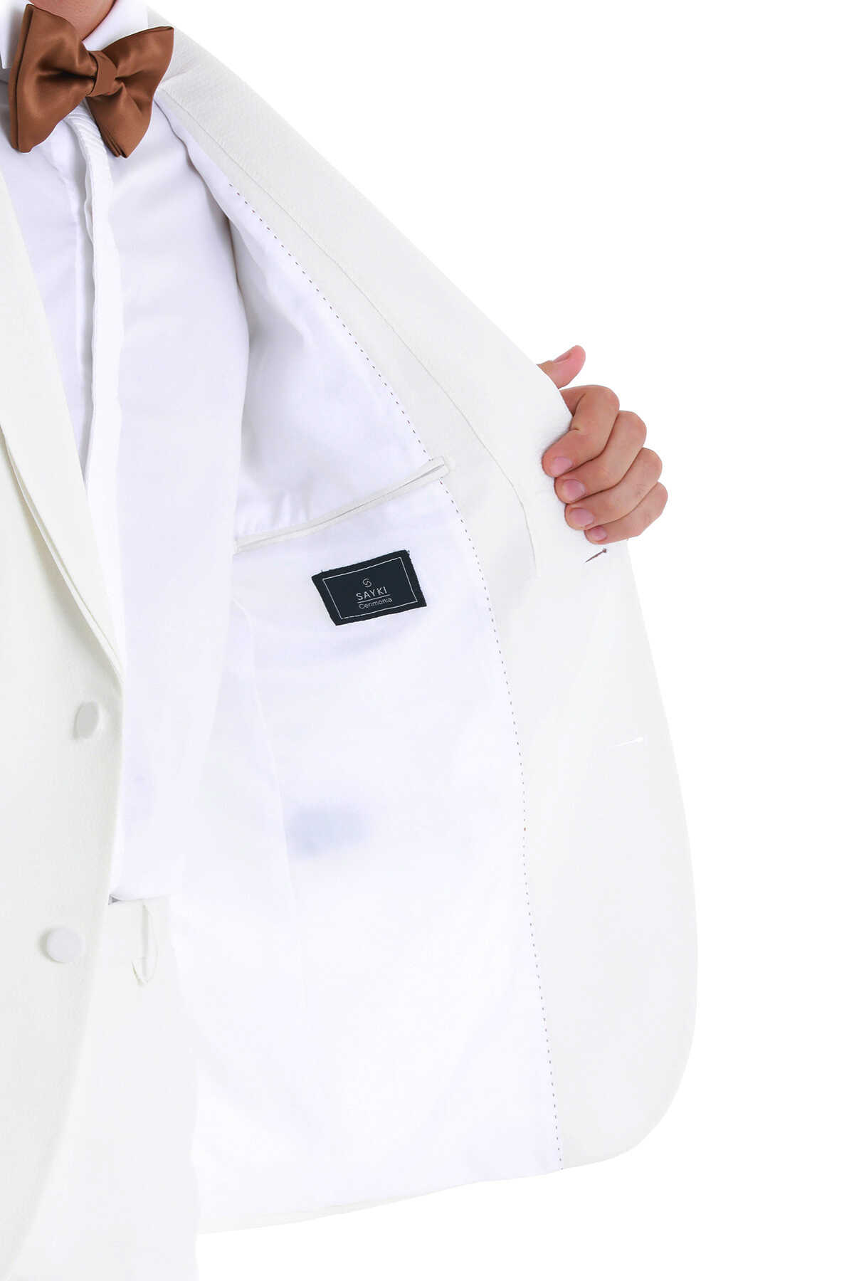 Beyaz Slim Fit Çıkma Şal Yaka Damatlık Smokin - 7