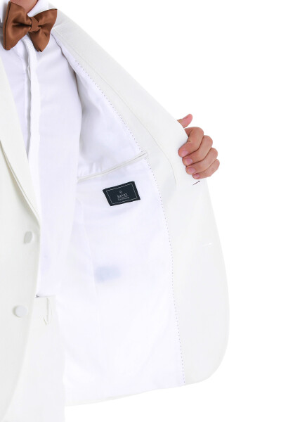 Beyaz Slim Fit Çıkma Şal Yaka Damatlık Smokin - 7