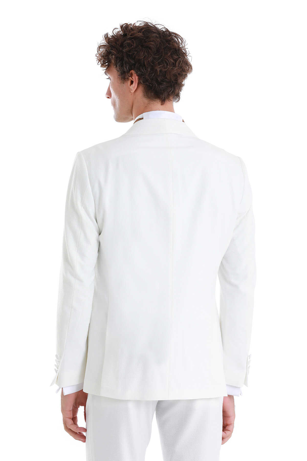 Beyaz Slim Fit Çıkma Şal Yaka Damatlık Smokin - 8