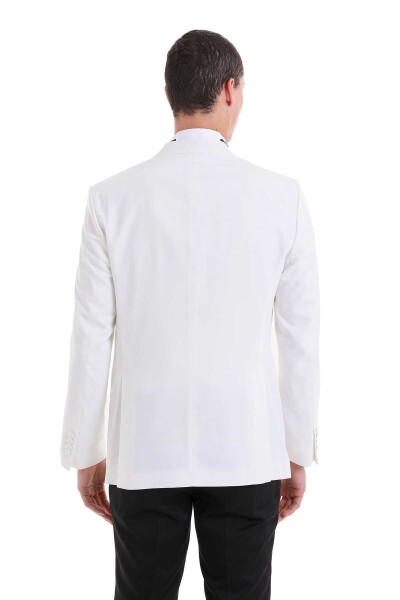 Beyaz Slim Fit Sivri Yaka Klasik Kruvaze Smokin Damatlık - 6