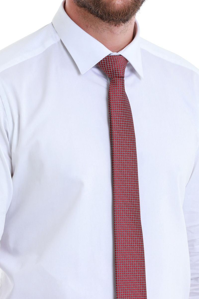 Beyaz Slim Fit Slim Yaka 100% Pamuk Uzun Kollu Saten Gömlek - Hatem Saykı (1)