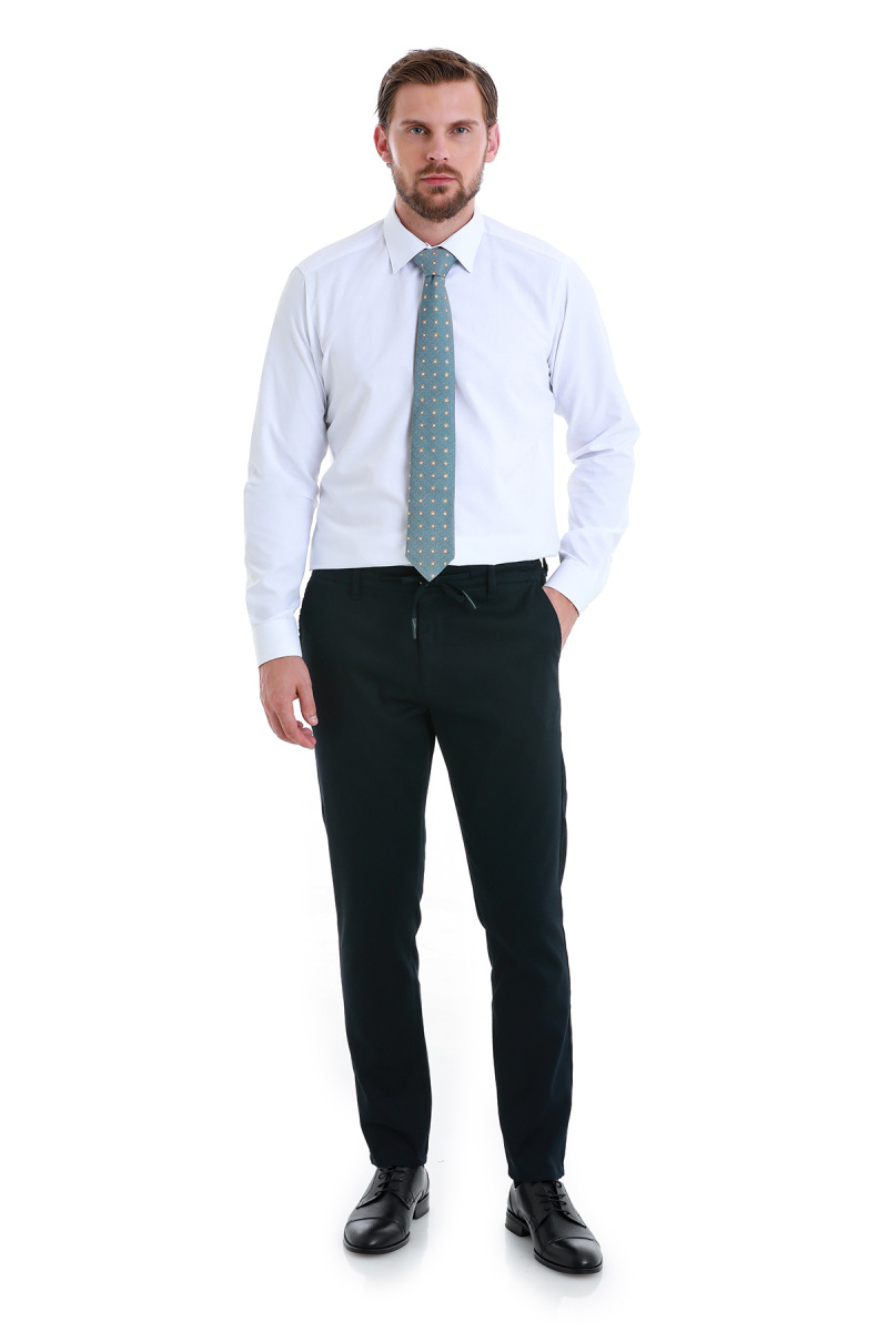 Beyaz Slim Fit Düz Slim Yaka Pamuklu Uzun Kollu Gömlek - HATEMOĞLU (1)