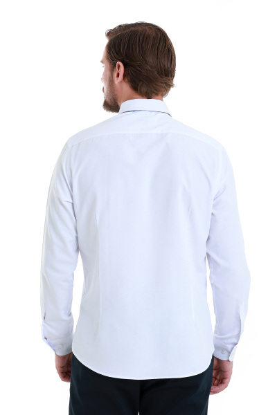 Beyaz Slim Fit Düz Slim Yaka Pamuklu Uzun Kollu Gömlek - 6