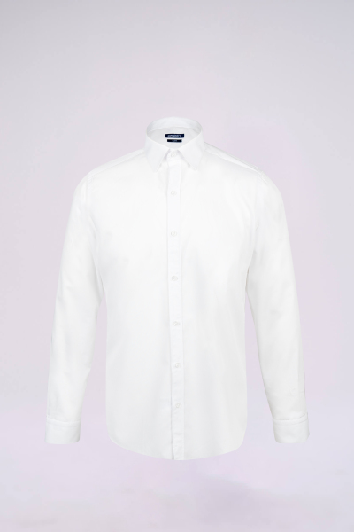 Beyaz Slim Fit Düz Slim Yaka Pamuklu Uzun Kollu Spor Gömlek 