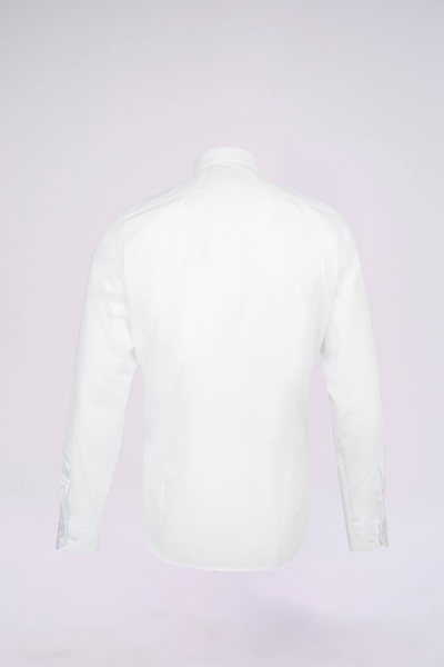 Beyaz Slim Fit Düz Slim Yaka Pamuklu Uzun Kollu Spor Gömlek - 2