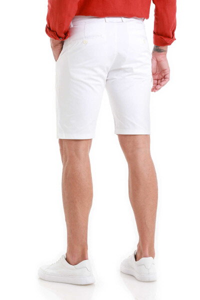 Beyaz Slim Fit Yandan Cepli Basic Şort - 5
