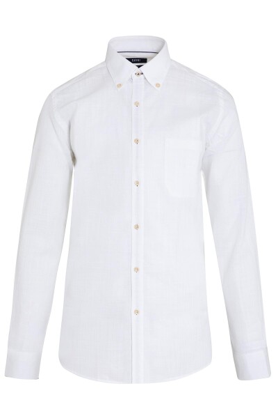 Beyaz Slim Fit Keten Gömlek - 1