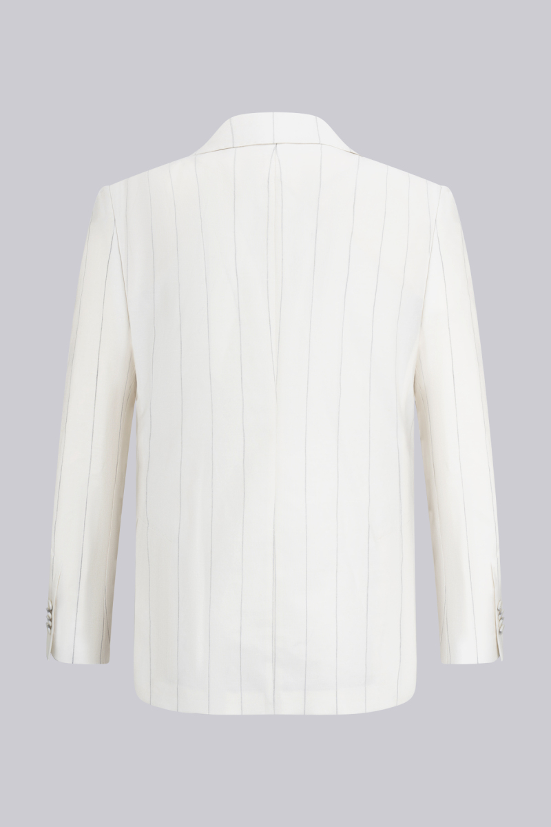 Beyaz Slim Fit Sivri Yaka Çizgili Keten Casual Takım Elbise - Saykı (1)