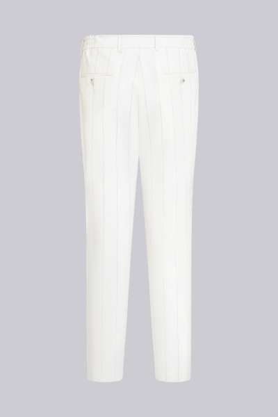 Beyaz Slim Fit Sivri Yaka Çizgili Keten Casual Takım Elbise - 5