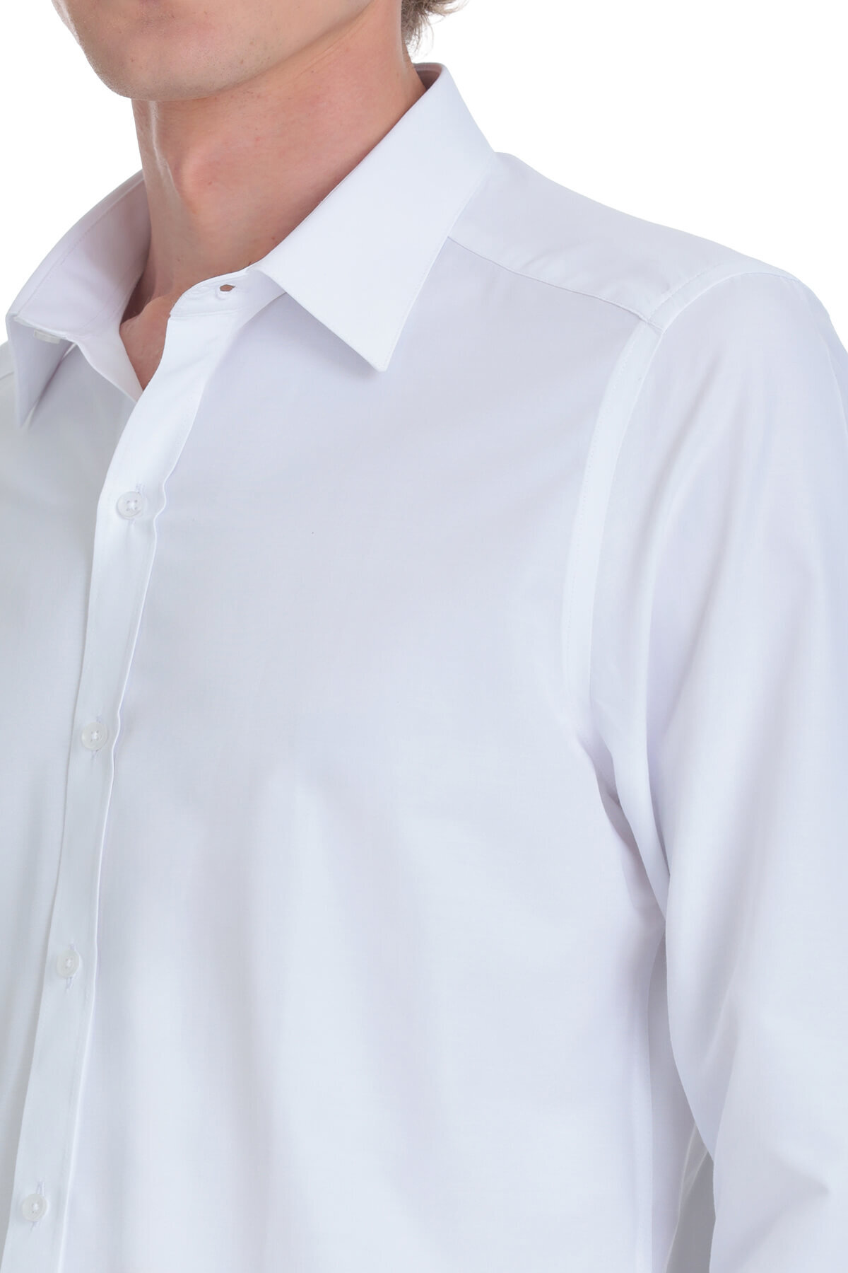 Beyaz Slim Fit Slim Yaka Pamuklu Uzun Kollu Gömlek - 5