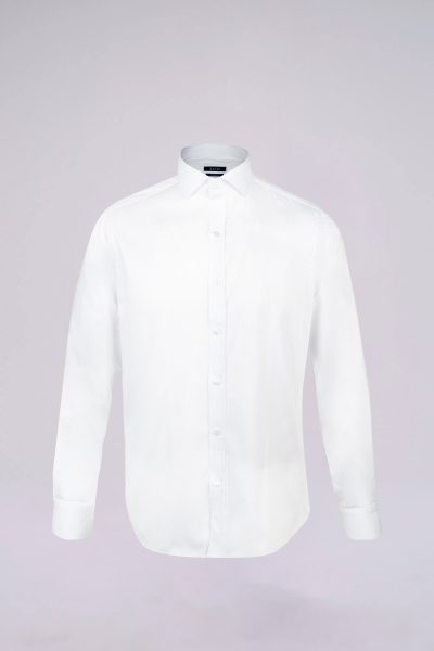 Beyaz Slim Fit Uzun Kollu Açık İtalyan Yaka Saten Gömlek - 3