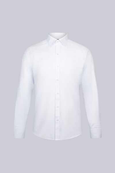 Beyaz Slim Fit Slim Yaka Uzun Kollu Pamuklu Gömlek 