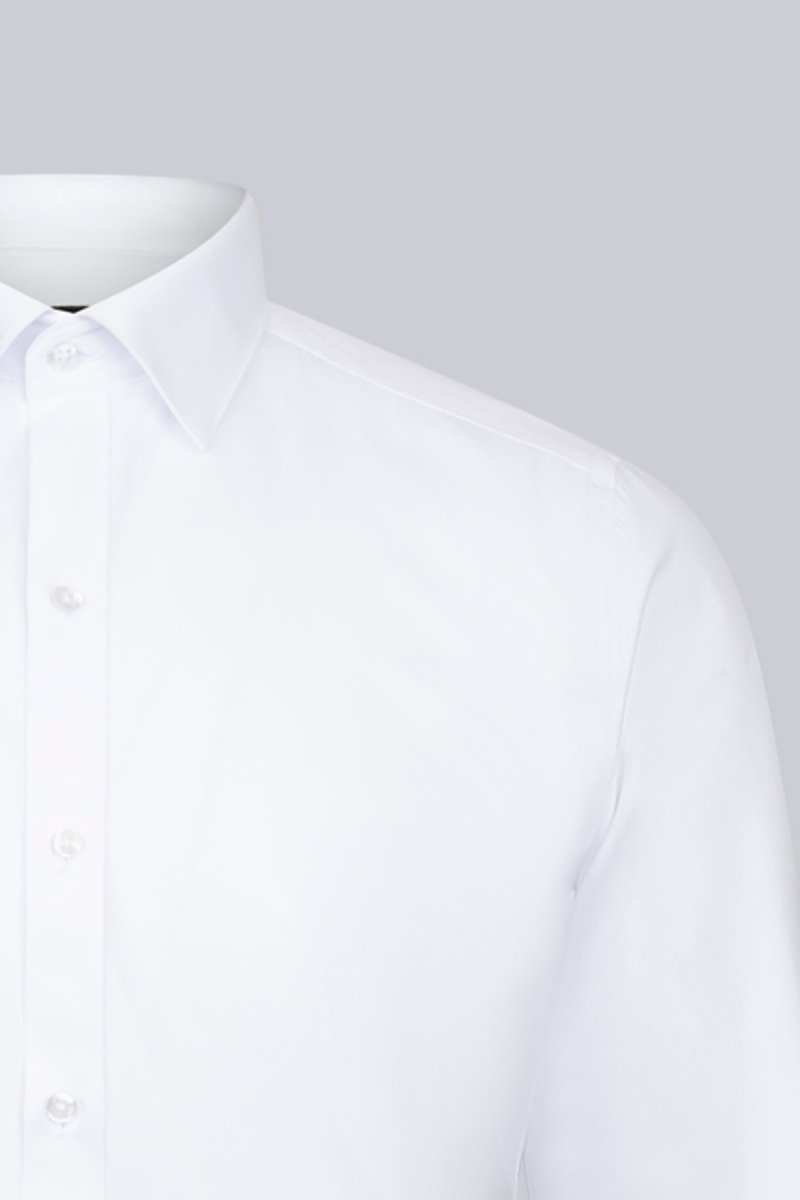 Beyaz Slim Fit Slim Yaka Uzun Kollu Pamuklu Gömlek - Hatemoğlu (1)