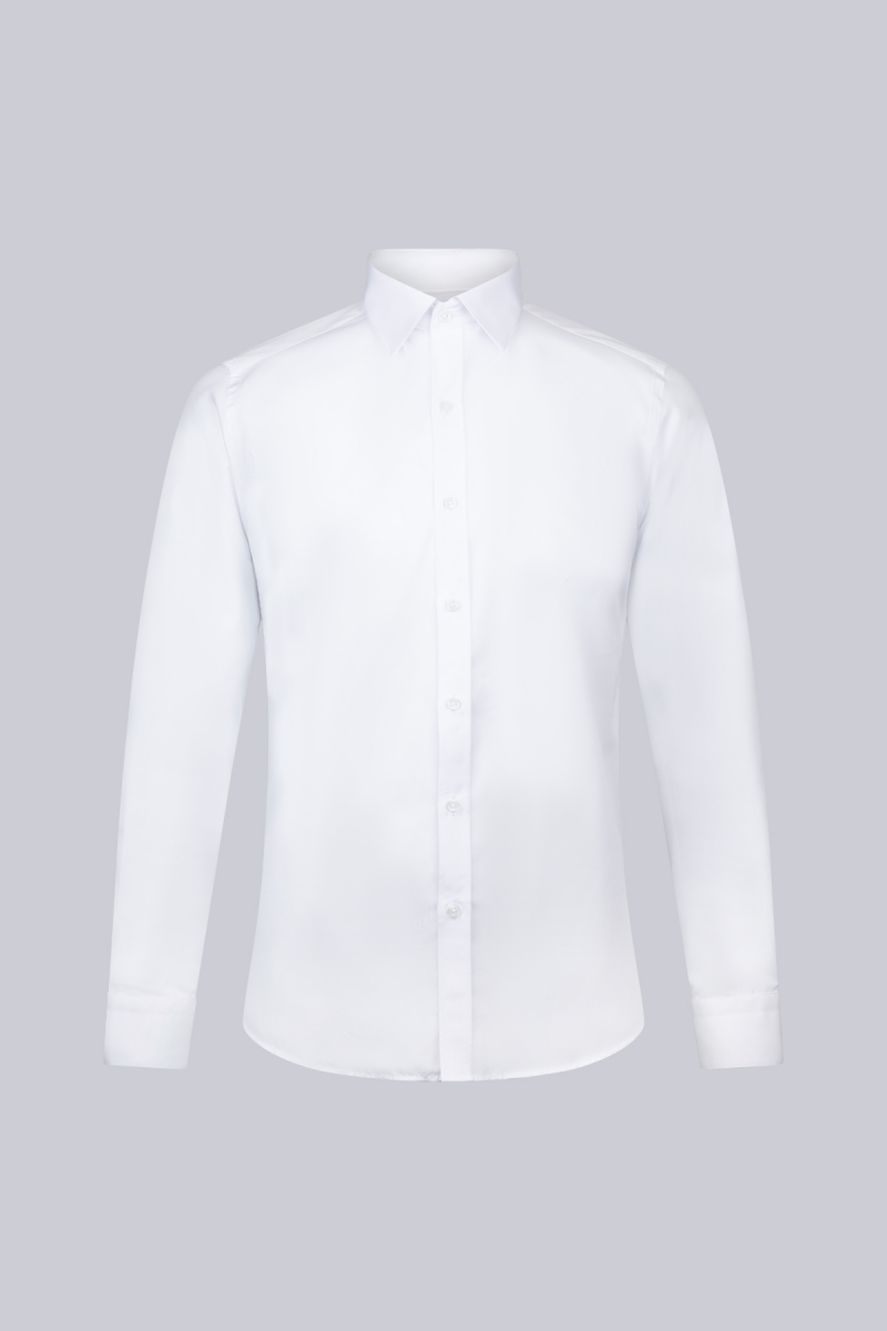 Beyaz Slim Fit Uzun Kollu Pamuklu Gömlek - Hatemoğlu