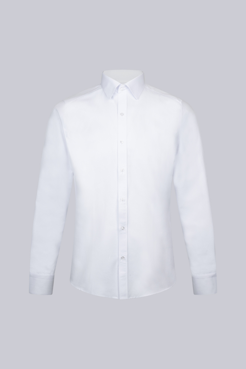 Beyaz Slim Fit Uzun Kollu Slim Yaka Pamuklu Klasik Gömlek - Hatemoğlu