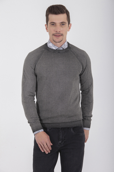 Gri Bisiklet Yaka Pamuk Triko Kazak - 2