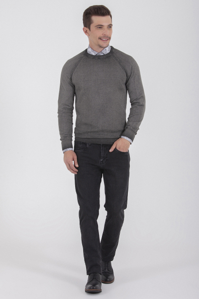 Gri Bisiklet Yaka Pamuk Triko Kazak - 4