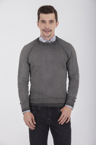 Gri Bisiklet Yaka Pamuk Triko Kazak - 6